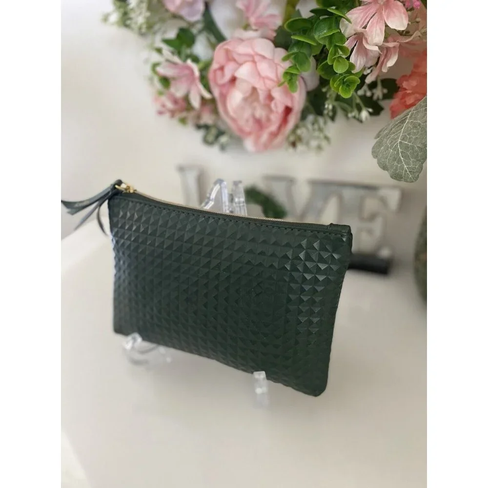 Vintage Ipsy Glam Cosmetics Makeup Bag Dark‎ Green Bag Textured Zippered GUC